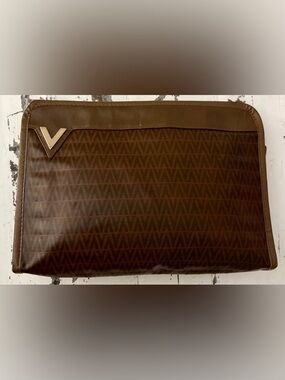 Mario Valentino Vintage Brown Toiletry Pouch with V Accent